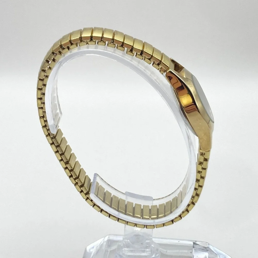 Vintage Armitron Women's Watch Gold Tone Diamond Stretch Band New Battery 6.75